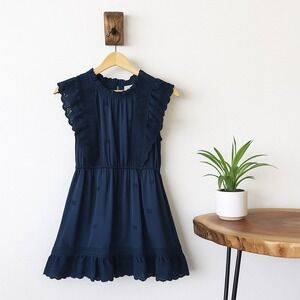 Sunday Best Embroidered Mini‎ Ruffle Dress Navy XS Romantic Gothic Eyelet Lace